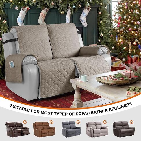 VANSOFY Waterproof Loveseat Recliner Cover, Sofa Covers 1-Piece Washable Reclining Sofa Cover Non-Slip Furniture Protector with Elastic Straps Pocket for Dogs, Pets(Beige,2 Seater) in Saudi Arabia