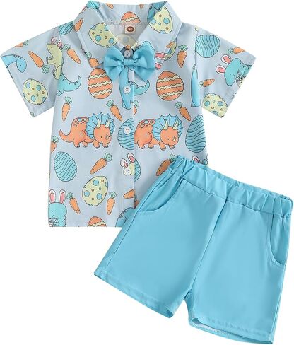 Hnyenmcko Toddler Baby Boy Easter Oester Outfit Shirt Bunny Print Button Down Drow in Kuwait