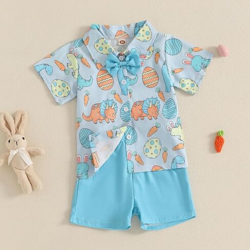 Hnyenmcko Toddler Baby Boy Easter Oester Outfit Shirt Bunny Print Button Down Drow in Kuwait