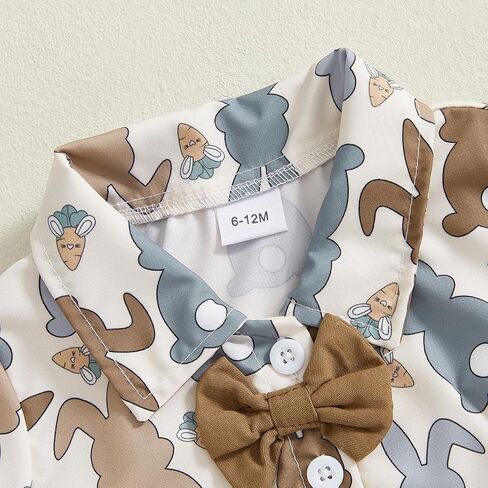 Toddler Baby Boy Easter Outfit Short Sleeve Bunny Egg Print Button Down Shirt Shorts Set Gentlemen Clothes in Kuwait