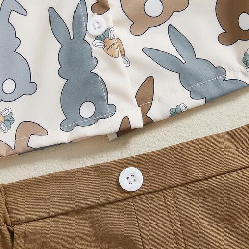 Toddler Baby Boy Easter Outfit Short Sleeve Bunny Egg Print Button Down Shirt Shorts Set Gentlemen Clothes in Kuwait