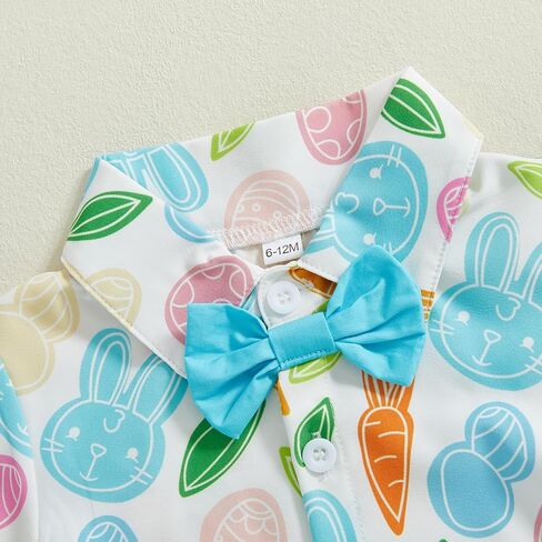 Toddler Baby Boy Easter Outfit Short Sleeve Bunny Egg Print Button Down Shirt Shorts Set Gentlemen Clothes in Kuwait