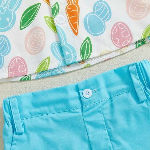Toddler Baby Boy Easter Outfit Short Sleeve Bunny Egg Print Button Down Shirt Shorts Set Gentlemen Clothes in Kuwait