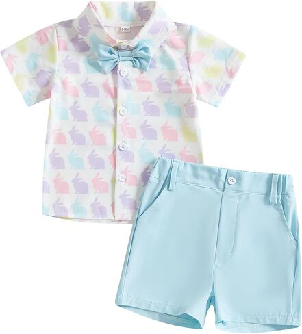 Hnyenmcko Toddler Baby Boy Easter Oester Outfit Shirt Bunny Print Button Down Drow in Kuwait