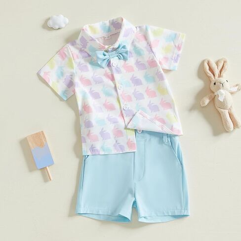Hnyenmcko Toddler Baby Boy Easter Oester Outfit Shirt Bunny Print Button Down Drow in Kuwait