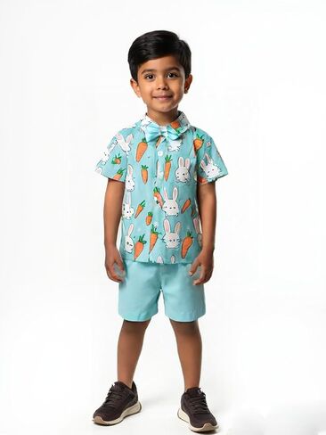 Hnyenmcko Toddler Baby Boy Easter Oester Outfit Shirt Bunny Print Button Down Drow in Saudi Arabia