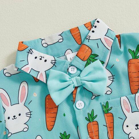 Hnyenmcko Toddler Baby Boy Easter Oester Outfit Shirt Bunny Print Button Down Drow in Saudi Arabia