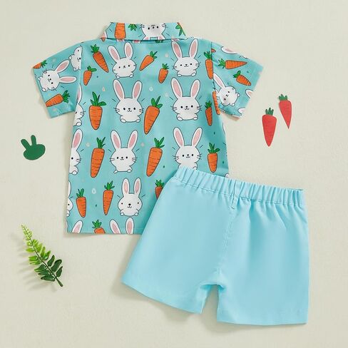 Hnyenmcko Toddler Baby Boy Easter Oester Outfit Shirt Bunny Print Button Down Drow in Saudi Arabia