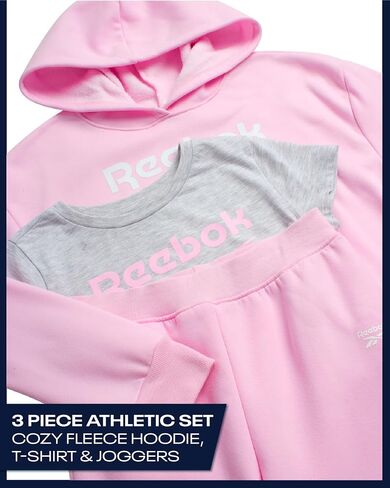Reebok Toddler Girls 3-Piece Set - Fleece Hoodie, Tee & Jogger Pants | Soft Warmth for Cool Mornings, Breathable Layer for Active Afternoons, Flexible Elastic Waistband That Moves with Every Play in Saudi Arabia