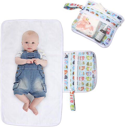 Teamoy Portable Diaper Changing Pad, Foldable Baby Changing Pad with Pockets, Portable Diaper Clutch for Baby, Washable Travel Diaper Change Mat for Home Travel, Owl in Saudi Arabia