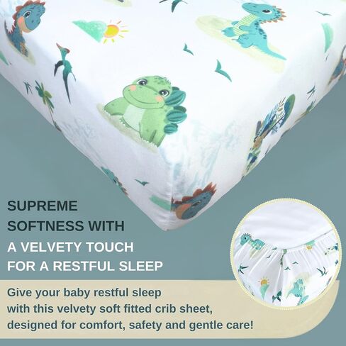 TrenD'lay 4 Piece Dino Unisex Baby Crib Bedding Set for Boys or Girls. Crib Comforter Set for Newborn and Baby Nursery Decor. Baby Bedding Set Includes Comforter, Fitted Sheet, Crib Skirt and Bib in Saudi Arabia