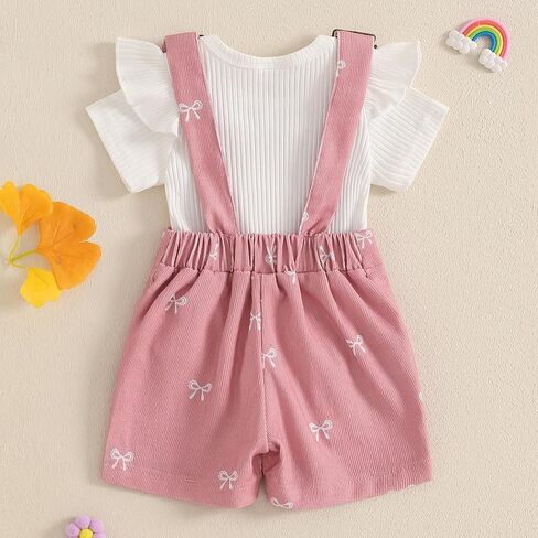 Adobabirl Baby Girl Summer Clothes Ribbed Short Sleeve Romper Bow Print Overalls Shorts Set Infant Cute Summer Outfits in Saudi Arabia