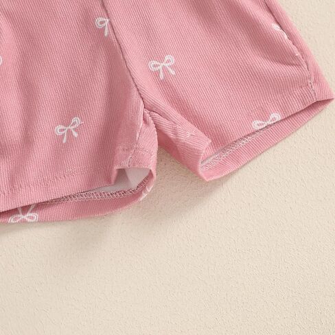 Adobabirl Baby Girl Summer Clothes Ribbed Short Sleeve Romper Bow Print Overalls Shorts Set Infant Cute Summer Outfits in Saudi Arabia