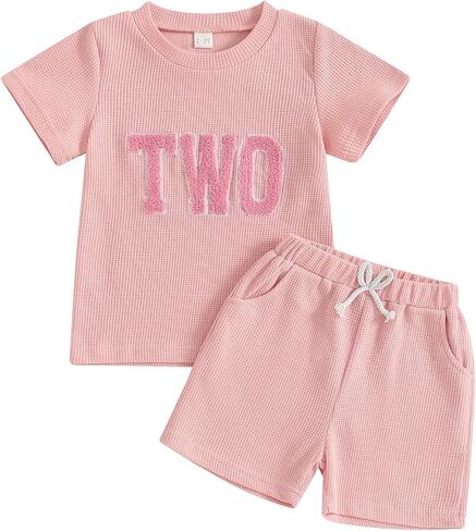Lamuusaa Toddler Baby Bird Birthday الزي القصير واحد/اثنان تي شيرت التطريز وافل شورت مرنة 2pcs الملابس الصيفية in Kuwait