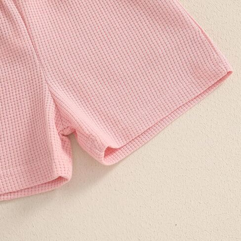 Lamuusaa Toddler Baby Girl Birthday Outfit Short Sleeve One/Two Embroidery T-shirt Waffle Elastic Shorts 2Pcs Summer Clothes in Saudi Arabia