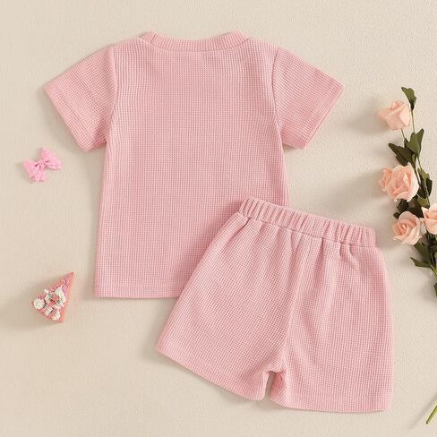 Lamuusaa Toddler Baby Girl Birthday Outfit Short Sleeve One/Two Embroidery T-shirt Waffle Elastic Shorts 2Pcs Summer Clothes in Saudi Arabia