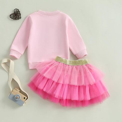 Kayotuas Toddler Baby Girl Valentines Outfit Red Love Heart Bow Sweatshirt and Tulle Tutu Skirts Set Cute Fall Spring Clothes in Kuwait