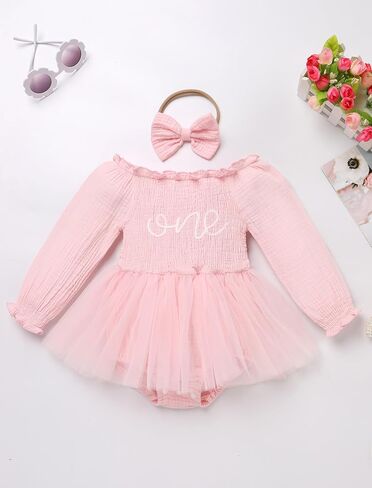 IDOPIP Strawberry Butterfly 1st Birthday Outfit for Baby Girls Embroidery One Romper Smocked Tutu Dress with Headband Clothes in Saudi Arabia