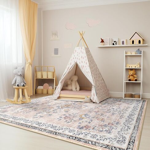 سجاد منطقة مقاس 12.7 سم × 17.78 سم، قابل للغسل ومضاد للانزلاق بتصميم زهور عتيقة لغرفة المعيشة وغرفة النوم وغرفة الطعام باللون البرتقالي والأخضر in Saudi Arabia