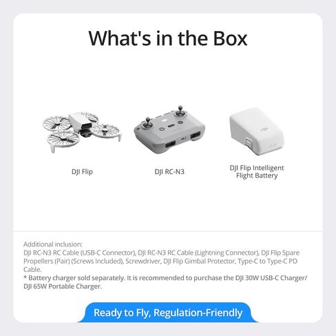 DJI Flip (RC-N3) ، بدون طيار مع كاميرا UHD 4K للبالغين ، أقل من 249 جم ، وثلاثة من المحاور ، إقلاع النخيل ، عودة السيارات ، وقت الطيران لمدة 31 دقيقة ، حزمة طيران ذكية مع ملحقات ترس ديكو ترس in Kuwait