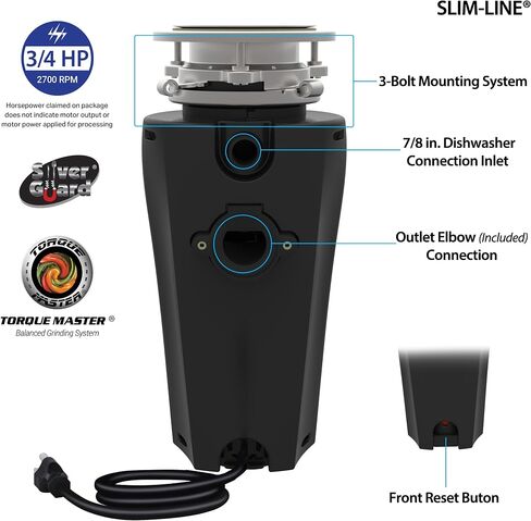 TITAN 10-US-TN-760-3B Garbage Disposal, 1/2 HP - Mid Duty, Black with Stainless Steel Flange in Kuwait