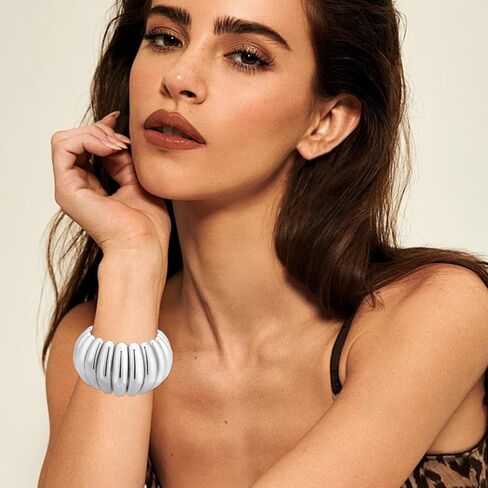 HIIXHC Vintage Bangle Bracelets For Women Gold Polished Chunky Oval Bangle Bracelet Cuff Bracelets for Women with Gift Bag in Kuwait