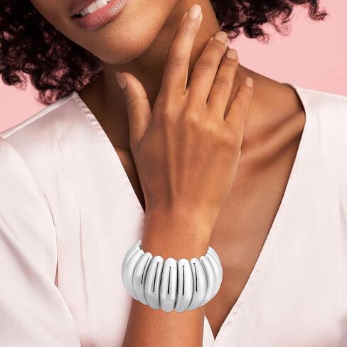 HIIXHC Vintage Bangle Bracelets For Women Gold Polished Chunky Oval Bangle Bracelet Cuff Bracelets for Women with Gift Bag in Kuwait