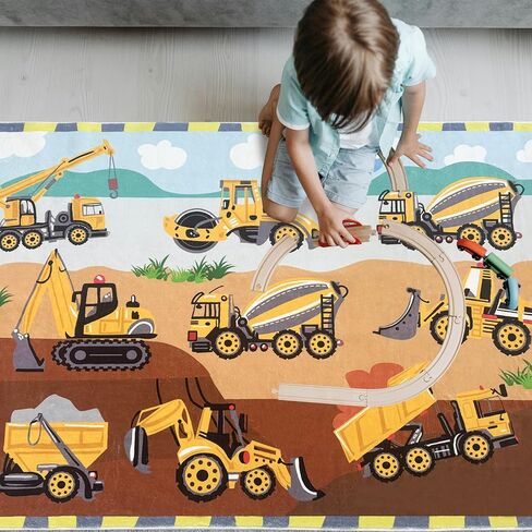 Vehicle Kids Play Rug Car Carpet 3x5Ft Digger Truck Boys Bedroom Rug Children Playtime Mat Soft Game Rug Construction Engineering Playroom Rug, Easy Washable Nursery Rug in Saudi Arabia
