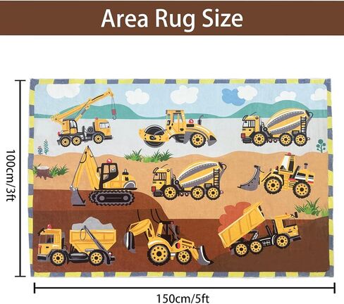 Vehicle Kids Play Rug Car Carpet 3x5Ft Digger Truck Boys Bedroom Rug Children Playtime Mat Soft Game Rug Construction Engineering Playroom Rug, Easy Washable Nursery Rug in Saudi Arabia