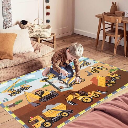 Vehicle Kids Play Rug Car Carpet 3x5Ft Digger Truck Boys Bedroom Rug Children Playtime Mat Soft Game Rug Construction Engineering Playroom Rug, Easy Washable Nursery Rug in Saudi Arabia