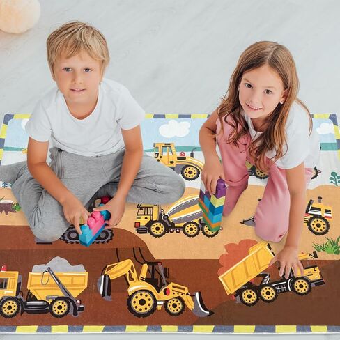 Vehicle Kids Play Rug Car Carpet 3x5Ft Digger Truck Boys Bedroom Rug Children Playtime Mat Soft Game Rug Construction Engineering Playroom Rug, Easy Washable Nursery Rug in Saudi Arabia