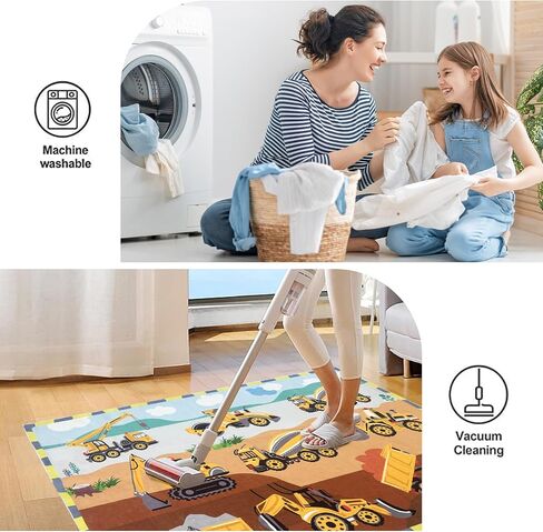 Vehicle Kids Play Rug Car Carpet 3x5Ft Digger Truck Boys Bedroom Rug Children Playtime Mat Soft Game Rug Construction Engineering Playroom Rug, Easy Washable Nursery Rug in Saudi Arabia