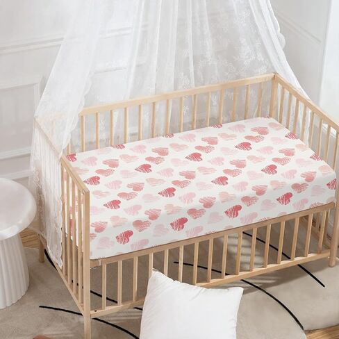 Pink Hearts Fitted Crib Sheet Line Heart Baby Crib Sheet Fit Standard Crib and Toddler Mattress,Crib Mattress Sheets for Boys Girls 28"x52" in Kuwait