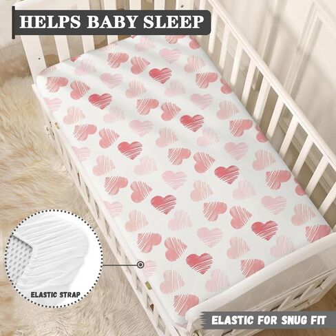 Pink Hearts Fitted Crib Sheet Line Heart Baby Crib Sheet Fit Standard Crib and Toddler Mattress,Crib Mattress Sheets for Boys Girls 28"x52" in Kuwait