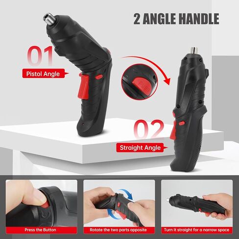 Rechargeable Electric Screwdriver Portable Set, 3.6V with 47pcs Cordless Accessories, Dual Position Handle and LED Headlight in Kuwait