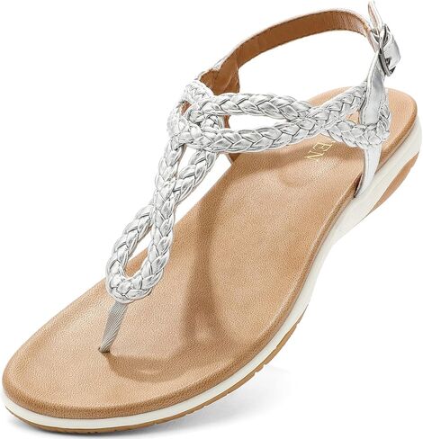 UBFEN Womens Flat Sandals Dress Braided T-Strap Thong Sandals with Arch Support Comfortable for Walking in Saudi Arabia