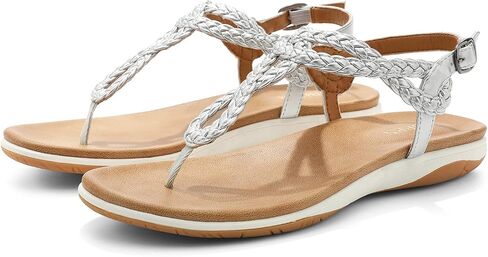 UBFEN Womens Flat Sandals Dress Braided T-Strap Thong Sandals with Arch Support Comfortable for Walking in Saudi Arabia