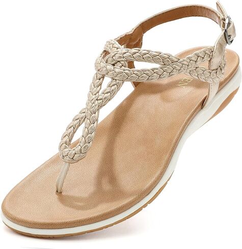 UBFEN Womens Flat Sandals Dress Braided T-Strap Thong Sandals with Arch Support Comfortable for Walking in Kuwait