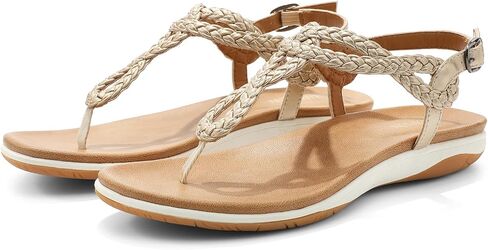 UBFEN Womens Flat Sandals Dress Braided T-Strap Thong Sandals with Arch Support Comfortable for Walking in Kuwait