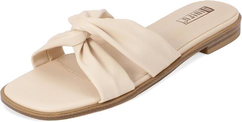 IDIFU Women's Flat Sandals Square Open Toe Slip On Sandals for Women Beach Summer Comfortable Dress Sandals Dressy Cute Walking Slide Sandals Casual Twist Strap Sandals in Kuwait