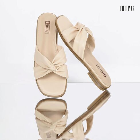 IDIFU Women's Flat Sandals Square Open Toe Slip On Sandals for Women Beach Summer Comfortable Dress Sandals Dressy Cute Walking Slide Sandals Casual Twist Strap Sandals in Kuwait