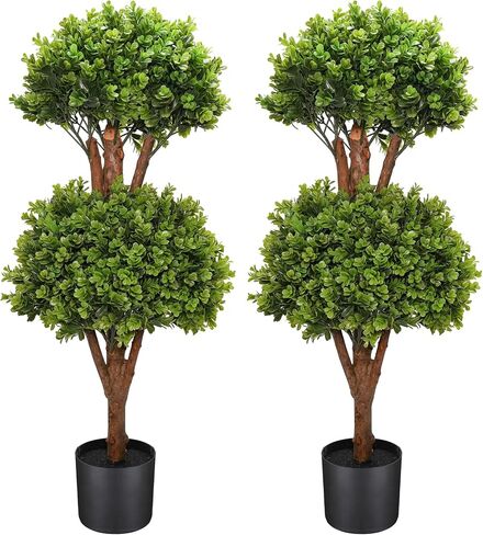 2 Trees 3FT Faux Boxwood Topiary Ball Tree Ornamental in All Seasons Without Care for Indoor & Outdoor Use - Fake Plantporch Decor for Garden, Wedding & Home in Saudi Arabia