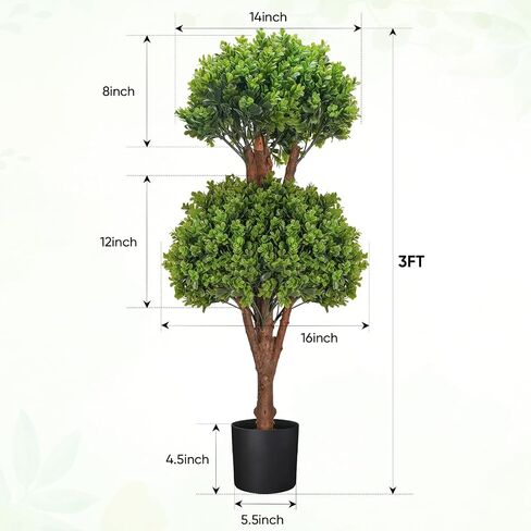 2 Trees 3FT Faux Boxwood Topiary Ball Tree Ornamental in All Seasons Without Care for Indoor & Outdoor Use - Fake Plantporch Decor for Garden, Wedding & Home in Saudi Arabia