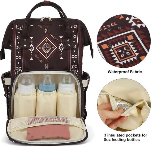 Boho Diaper Bag Backpack for Mom Dad, Multifunctional Bohemia Baby Nappy Backpack with Stroller Straps Insulated Pockets (Coffee) in Kuwait
