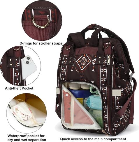 Boho Diaper Bag Backpack for Mom Dad, Multifunctional Bohemia Baby Nappy Backpack with Stroller Straps Insulated Pockets (Coffee) in Kuwait