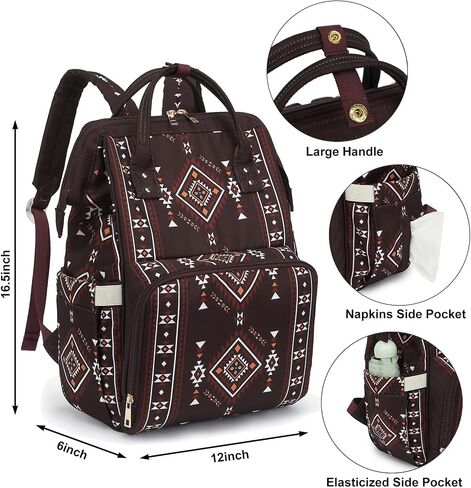 Boho Diaper Bag Backpack for Mom Dad, Multifunctional Bohemia Baby Nappy Backpack with Stroller Straps Insulated Pockets (Coffee) in Kuwait