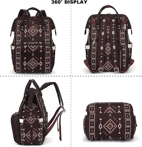 Boho Diaper Bag Backpack for Mom Dad, Multifunctional Bohemia Baby Nappy Backpack with Stroller Straps Insulated Pockets (Coffee) in Kuwait