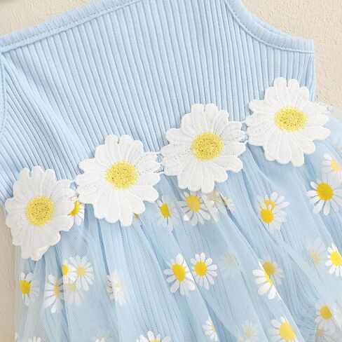 Newborn Baby Girl Clothes Sleeveless Flower Tulle Patchwork Romper Dress with Bowknot Hairband Summer Outfits in Kuwait