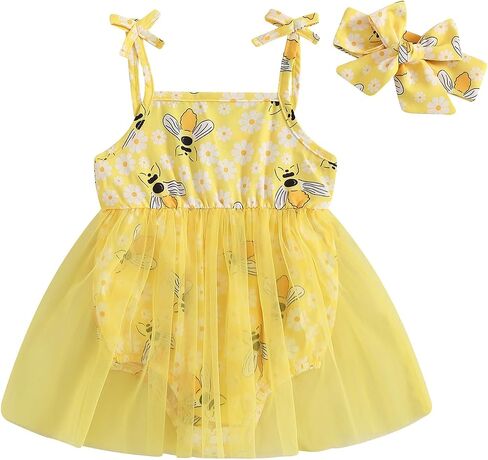 Newborn Baby Girl Clothes Sleeveless Flower Tulle Patchwork Romper Dress with Bowknot Hairband Summer Outfits in Kuwait