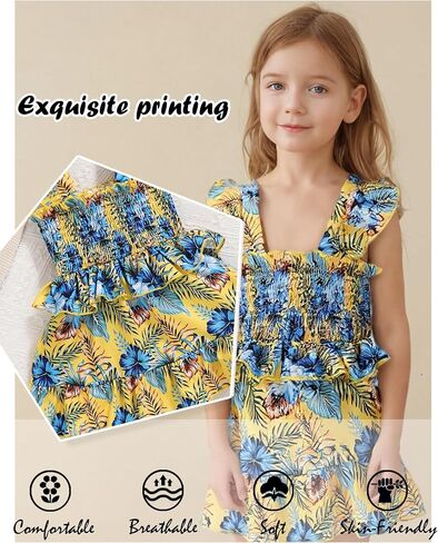Baby Girl Dress Toddler Clothes Infant Outfits Summer Ruffle Sleeve Playwear Sundress Smock Beach Boho Dresses+Headband in Saudi Arabia
